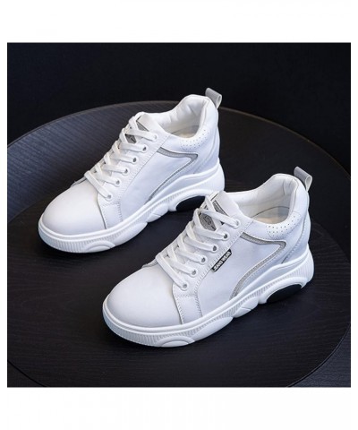 Wedge Heeled Leather Comfortable Daddy Shoe Soft Sole for Women Shoes Hidden Elevator Casual Walking Sneakers White-purple $2...