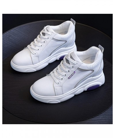 Wedge Heeled Leather Comfortable Daddy Shoe Soft Sole for Women Shoes Hidden Elevator Casual Walking Sneakers White-purple $2...