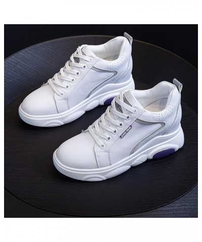 Wedge Heeled Leather Comfortable Daddy Shoe Soft Sole for Women Shoes Hidden Elevator Casual Walking Sneakers White-purple $2...