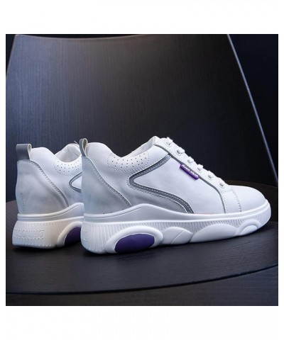 Wedge Heeled Leather Comfortable Daddy Shoe Soft Sole for Women Shoes Hidden Elevator Casual Walking Sneakers White-purple $2...