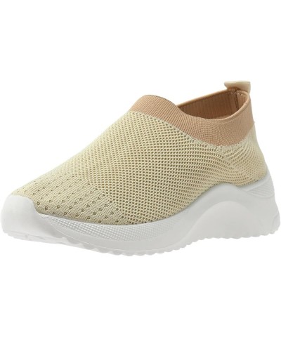 Platform Slip-on Sneakers Canvas Low Top Sneakers Girls Trainers Chunky Trainers Athletic Training Shoes Beige $19.65 Athleti...