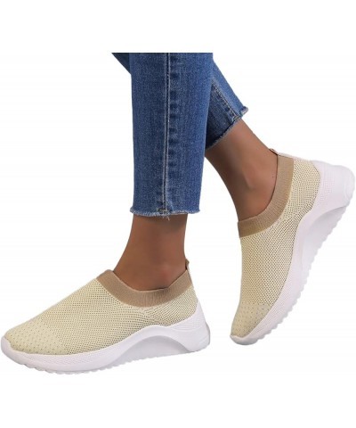 Platform Slip-on Sneakers Canvas Low Top Sneakers Girls Trainers Chunky Trainers Athletic Training Shoes Beige $19.65 Athleti...