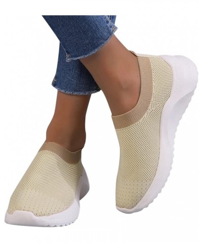 Platform Slip-on Sneakers Canvas Low Top Sneakers Girls Trainers Chunky Trainers Athletic Training Shoes Beige $19.65 Athleti...