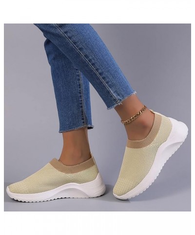 Platform Slip-on Sneakers Canvas Low Top Sneakers Girls Trainers Chunky Trainers Athletic Training Shoes Beige $19.65 Athleti...