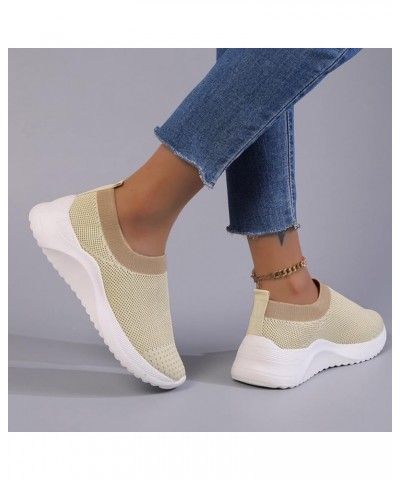 Platform Slip-on Sneakers Canvas Low Top Sneakers Girls Trainers Chunky Trainers Athletic Training Shoes Beige $19.65 Athleti...