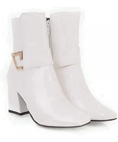 Women's Fashion Pointed Toe Chelsea Ankle Boots Chunky High Heels Zipper Booties Dressy Short Boot White $30.24 Boots