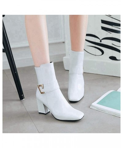 Women's Fashion Pointed Toe Chelsea Ankle Boots Chunky High Heels Zipper Booties Dressy Short Boot White $30.24 Boots