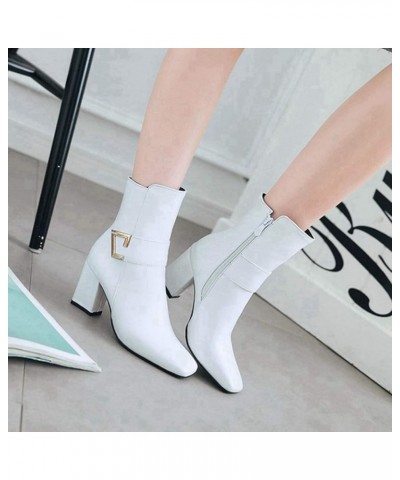 Women's Fashion Pointed Toe Chelsea Ankle Boots Chunky High Heels Zipper Booties Dressy Short Boot White $30.24 Boots