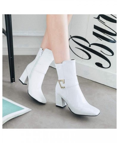 Women's Fashion Pointed Toe Chelsea Ankle Boots Chunky High Heels Zipper Booties Dressy Short Boot White $30.24 Boots