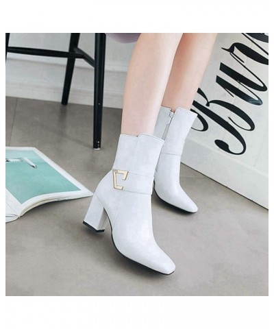 Women's Fashion Pointed Toe Chelsea Ankle Boots Chunky High Heels Zipper Booties Dressy Short Boot White $30.24 Boots