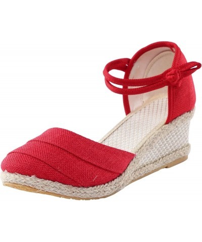 Womens Platform Sandals Wedge Orthopedic Sandals for Women with Arch Support Casual Outdoor Sandals Closed Toe Shoes Z13-red ...