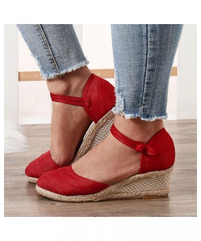 Womens Platform Sandals Wedge Orthopedic Sandals for Women with Arch Support Casual Outdoor Sandals Closed Toe Shoes Z13-red ...