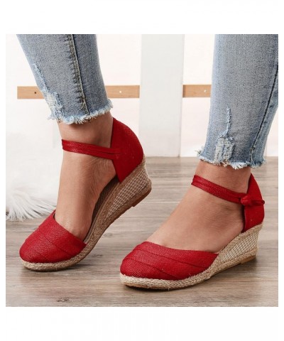 Womens Platform Sandals Wedge Orthopedic Sandals for Women with Arch Support Casual Outdoor Sandals Closed Toe Shoes Z13-red ...