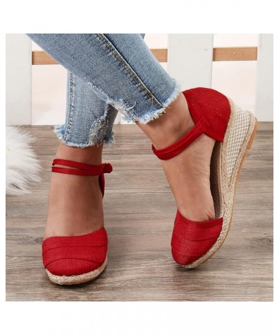 Womens Platform Sandals Wedge Orthopedic Sandals for Women with Arch Support Casual Outdoor Sandals Closed Toe Shoes Z13-red ...