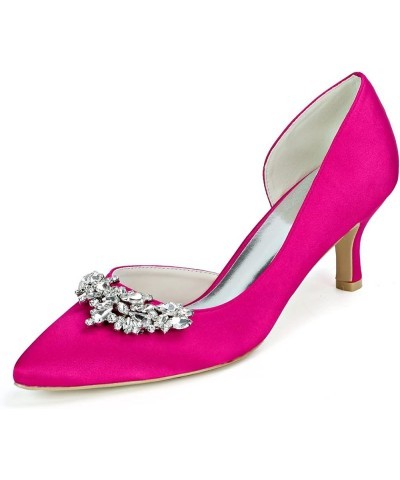 Women's Pointed Toe High Heel Dress Pump Kitten Heel Satin Rhinestones Evening Party Wedding Shoes Rose Red $42.29 Pumps