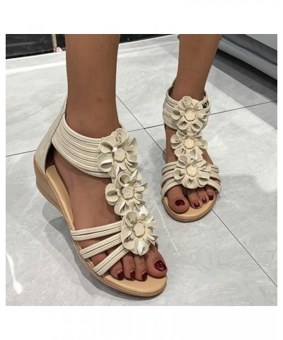 Casual Bohemian Wedges Sandals for Women Summer Large Size Open Toe Beach Solid Fashion Non Slip Comfy Slide Sandals (Pink 4....