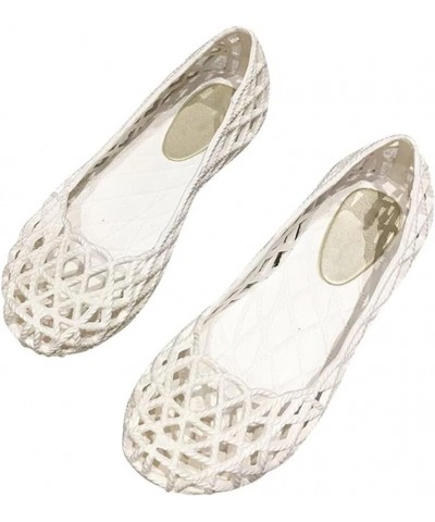 Women's Beach Jelly Shoes Slip On Crystal Summer Soft Hollow Ballet Flats F White $9.85 Sandals