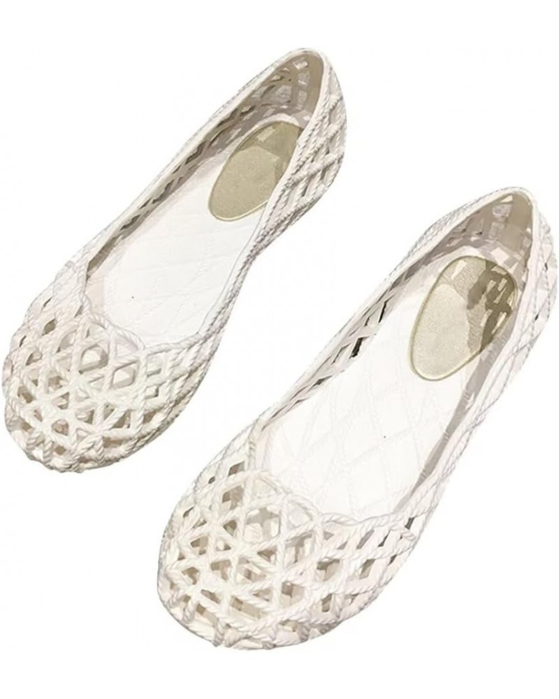 Women's Beach Jelly Shoes Slip On Crystal Summer Soft Hollow Ballet Flats F White $9.85 Sandals