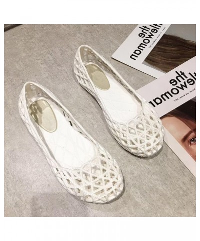 Women's Beach Jelly Shoes Slip On Crystal Summer Soft Hollow Ballet Flats F White $9.85 Sandals