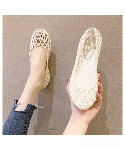 Women's Beach Jelly Shoes Slip On Crystal Summer Soft Hollow Ballet Flats F White $9.85 Sandals