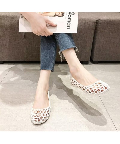 Women's Beach Jelly Shoes Slip On Crystal Summer Soft Hollow Ballet Flats F White $9.85 Sandals