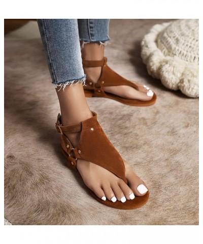 Womens LC997 Peep Toe Clasp Belt Pu Flats Sandals Brown $31.85 Sandals