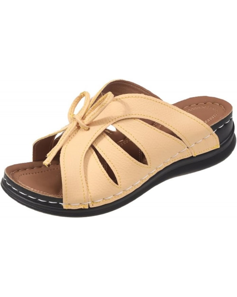 Women's Comfort Bowtie Slide Sandals,Orthopedic Wedge Sandals Dressy Summer Comfortable Walking Sandals Yellow $26.45 Sandals