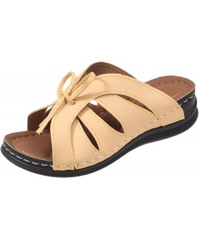 Women's Comfort Bowtie Slide Sandals,Orthopedic Wedge Sandals Dressy Summer Comfortable Walking Sandals Yellow $26.45 Sandals