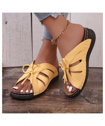 Women's Comfort Bowtie Slide Sandals,Orthopedic Wedge Sandals Dressy Summer Comfortable Walking Sandals Yellow $26.45 Sandals