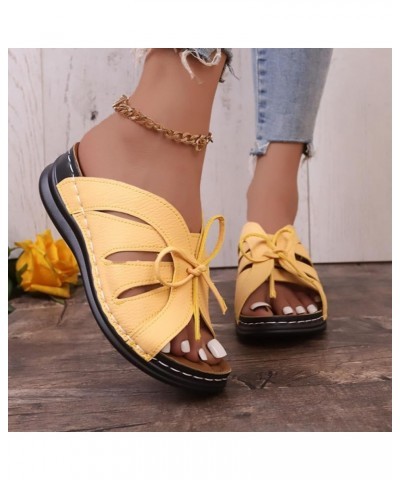 Women's Comfort Bowtie Slide Sandals,Orthopedic Wedge Sandals Dressy Summer Comfortable Walking Sandals Yellow $26.45 Sandals