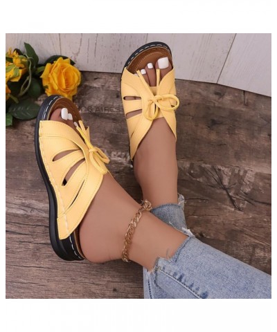 Women's Comfort Bowtie Slide Sandals,Orthopedic Wedge Sandals Dressy Summer Comfortable Walking Sandals Yellow $26.45 Sandals