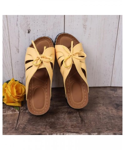 Women's Comfort Bowtie Slide Sandals,Orthopedic Wedge Sandals Dressy Summer Comfortable Walking Sandals Yellow $26.45 Sandals