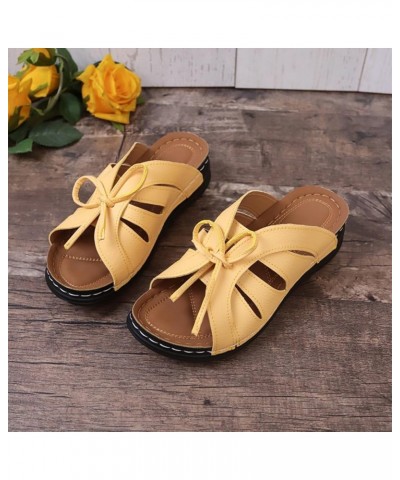 Women's Comfort Bowtie Slide Sandals,Orthopedic Wedge Sandals Dressy Summer Comfortable Walking Sandals Yellow $26.45 Sandals