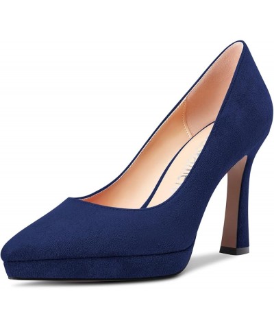 Women Stiletto High Heel Close Pointed Toe Pumps Slip-on Office Party Clear Classic Shoes 3.9 Inches Heels Navy Blue $33.70 P...