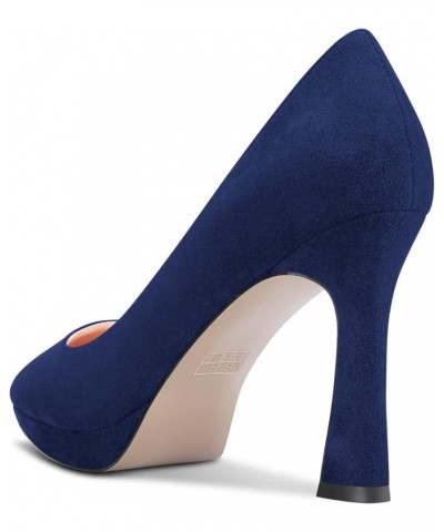 Women Stiletto High Heel Close Pointed Toe Pumps Slip-on Office Party Clear Classic Shoes 3.9 Inches Heels Navy Blue $33.70 P...