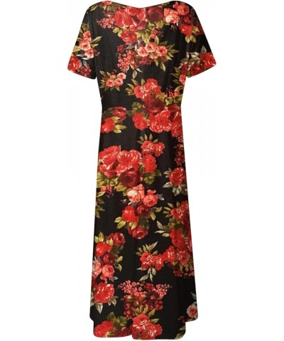 Dresses for Women 2024 Floral Printed V Neck Sundresses Short Sleeve Flowy Midi Dress Trendy Comfy Beach Dress 3-black $11.39...