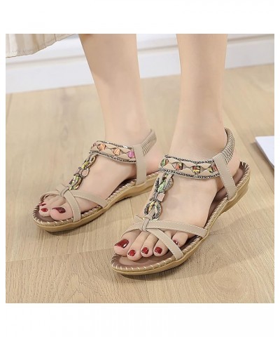 Summer Fashion Women Casual Open Toe Flat Rhinestone Comfortable Soft Bottom Breathable Elastic Band Shoes Sandals Womens Pla...