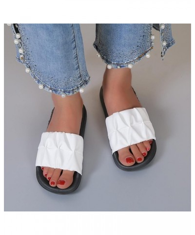 Ladies Summer Solid Colour Thick Bottom Round Head Soft Bottom Casual Pleated Large Size Womens Slide Sandals Rose White $12....