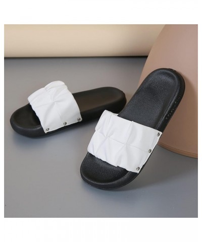 Ladies Summer Solid Colour Thick Bottom Round Head Soft Bottom Casual Pleated Large Size Womens Slide Sandals Rose White $12....