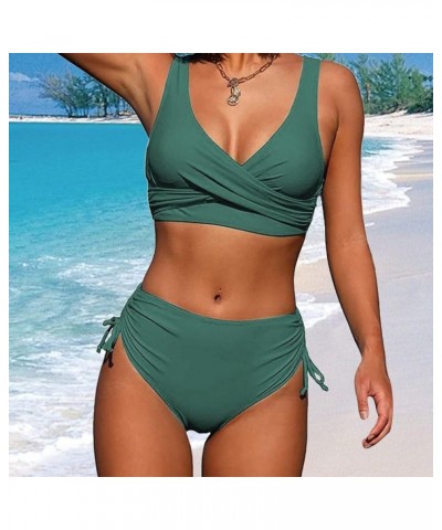 Teen Girl Tops Color 2023 Woman New Split Wrap Lace Up Hollow Out Bikini Solid Color Sexy High Waist Mesh Bikini Green-2024 I...