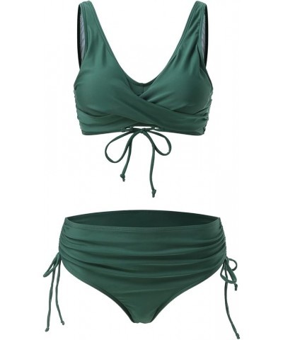 Teen Girl Tops Color 2023 Woman New Split Wrap Lace Up Hollow Out Bikini Solid Color Sexy High Waist Mesh Bikini Green-2024 I...