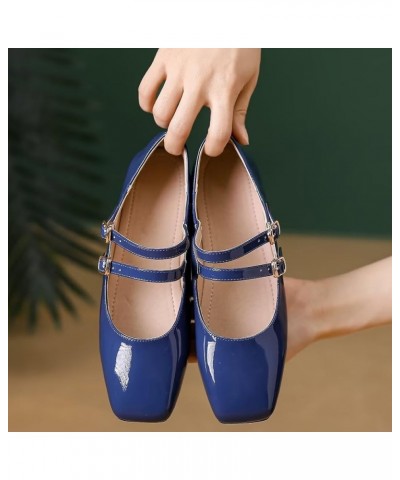 Women's Red Mary Jane Flats Retro Square Toe Soft Ballet Flats Comfort Double Line Strap Wedding Flats A Dark Blue $17.33 Flats