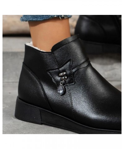 Fall Boots for Women 2023 Pointed Toe Low Heel Warm Soft Fleece Boots Plush Warm Solid Side Zipper Rhinestone Pendant Casual ...