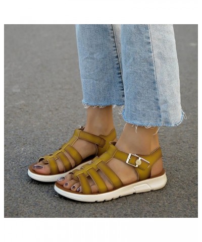 Ladies Vintage Sandals Women Summer Solid Buckle Strap Shoes Casual Open Toe Wedges Soft Bottom Breathable Gold $15.60 Sandals