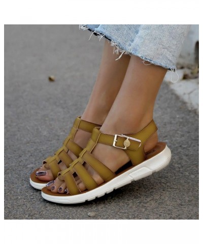 Ladies Vintage Sandals Women Summer Solid Buckle Strap Shoes Casual Open Toe Wedges Soft Bottom Breathable Gold $15.60 Sandals