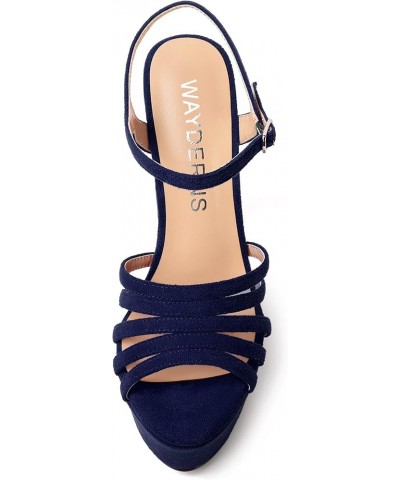 Womens Party Sexy Open Toe Ankle Strap Slingback Suede Platform Buckle Solid Wedge High Heel Heeled Sandals 6 Inch Navy Blue ...