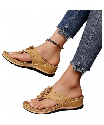 Slides Sandals for Women Platform Espadrilles Sandals Wedge Open Toe Lace Up Slingback Flats Sandals 87-lwvqg-5-khaki $10.83 ...