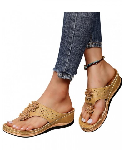 Slides Sandals for Women Platform Espadrilles Sandals Wedge Open Toe Lace Up Slingback Flats Sandals 87-lwvqg-5-khaki $10.83 ...