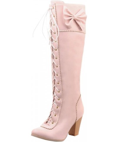 Women Fashion Lace Up Boots Knee High Plus Size US2-12 02-pink $26.89 Boots