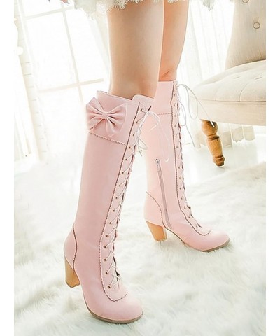 Women Fashion Lace Up Boots Knee High Plus Size US2-12 02-pink $26.89 Boots